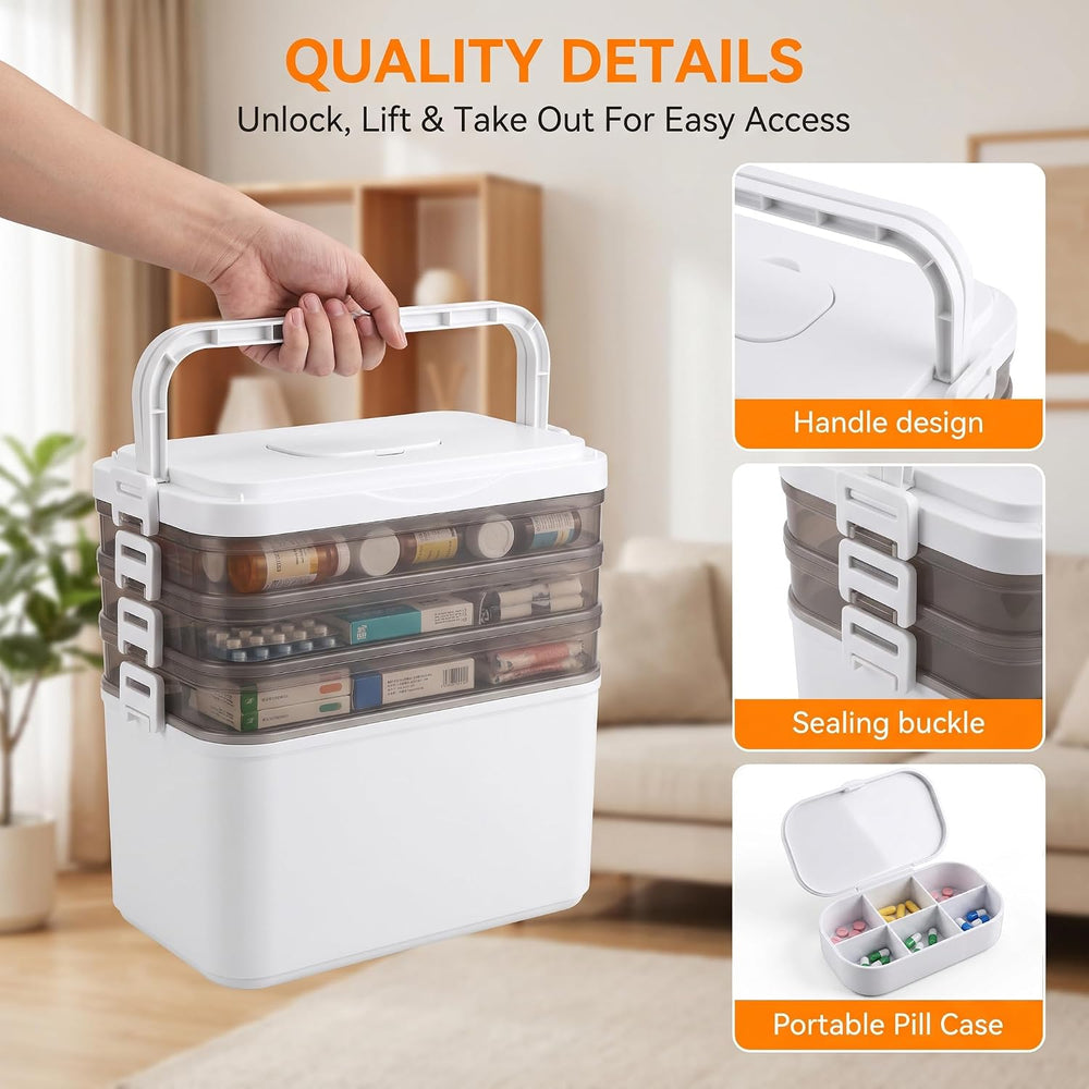 4-Tier Medicine Organizer - Portable Medicine Cabinet with Handle