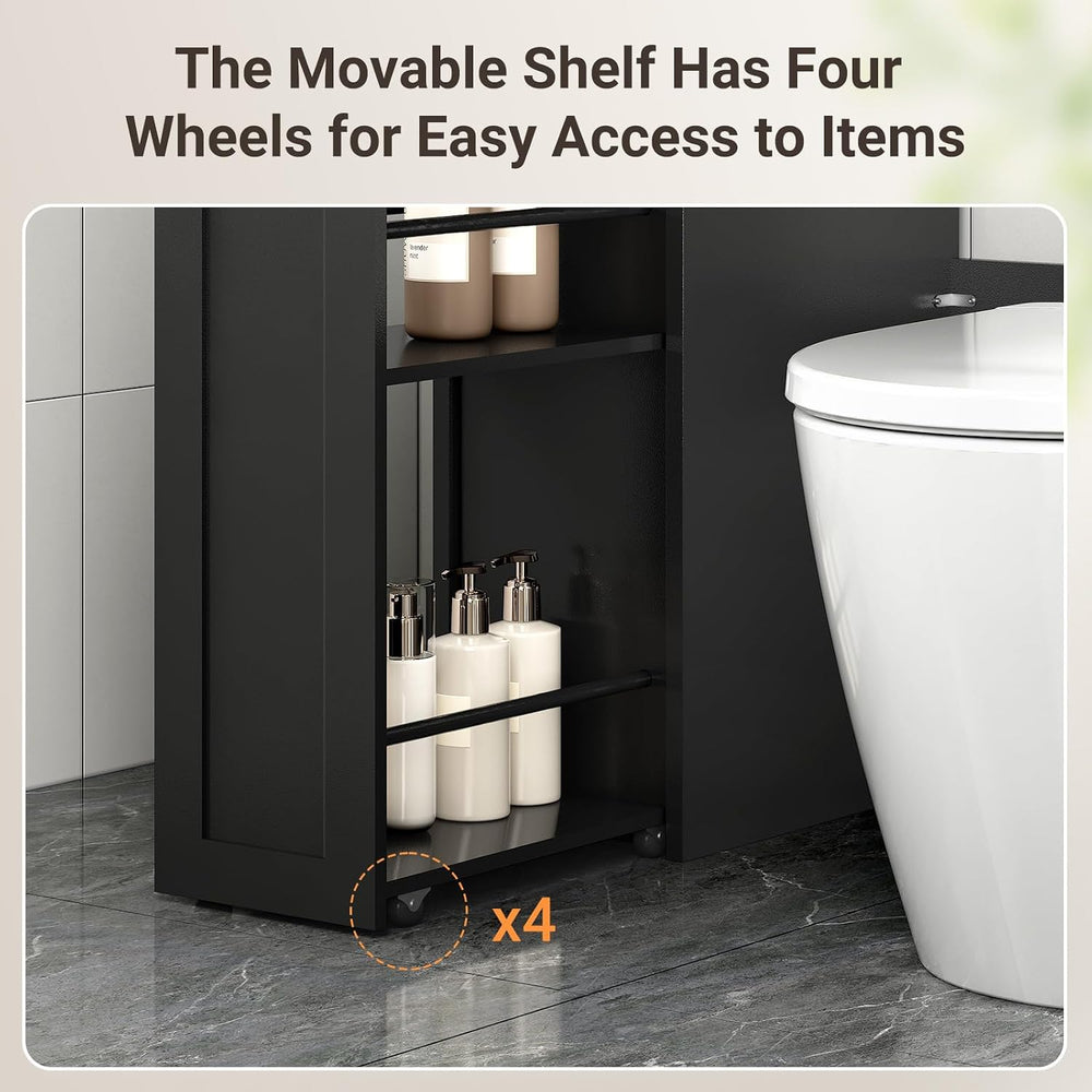 Over The Toilet Storage Cabinet with Pulley & Acrylic Doors, Black