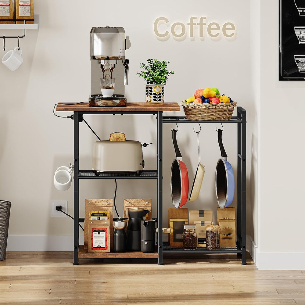 HOOBRO Bakers Rack with Power Outlet, Microwave Stand with Pots Rack, Kitchen...
