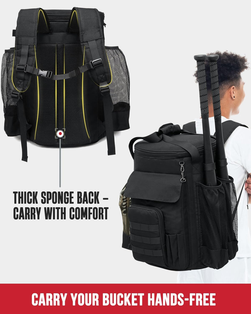 Baseball Bucket Bag, Softball Coaches Bags Fit 6 Gallon Bucket