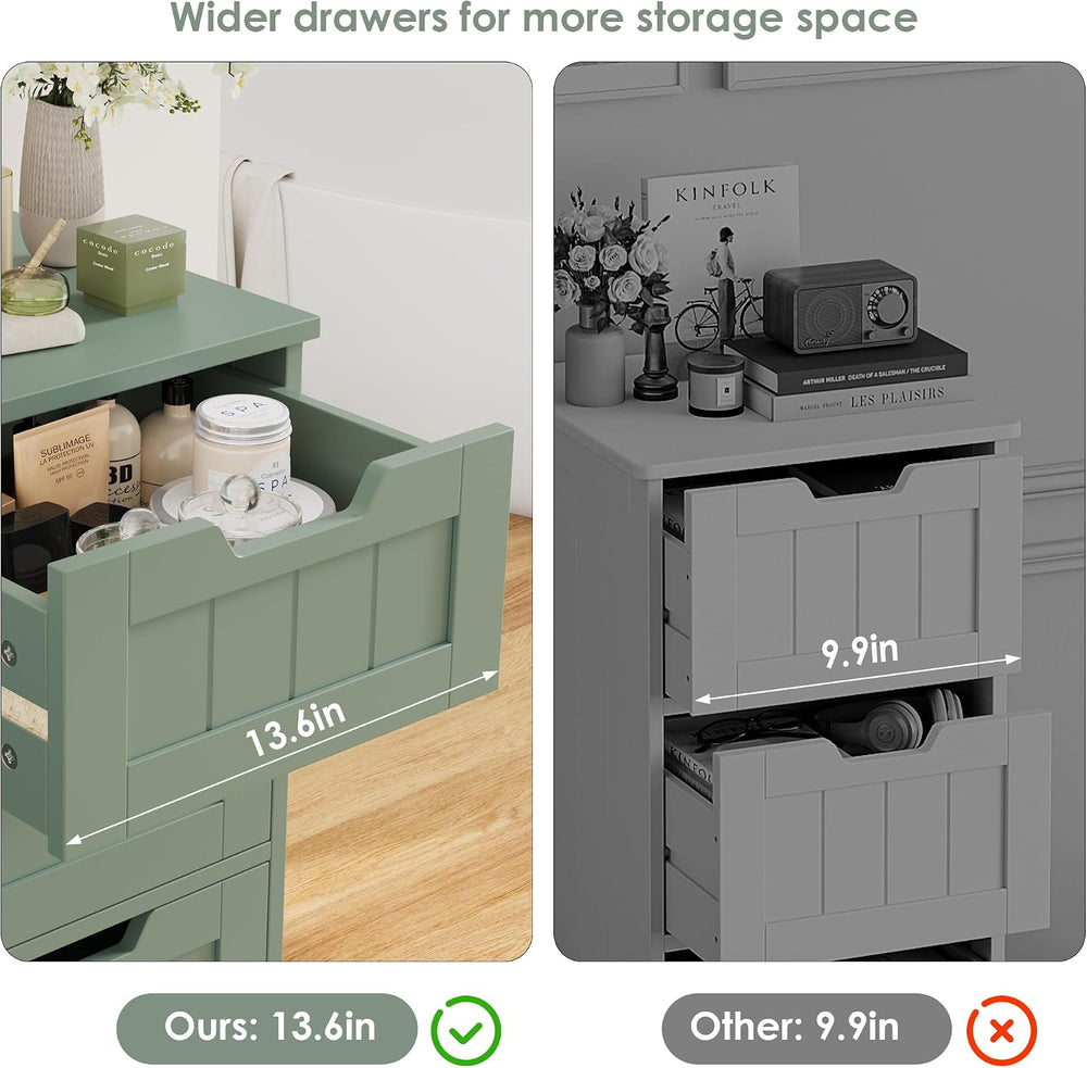 FOTOSOK Bathroom Cabinet, Bathroom Storage Cabinet with 5 Drawers, Green