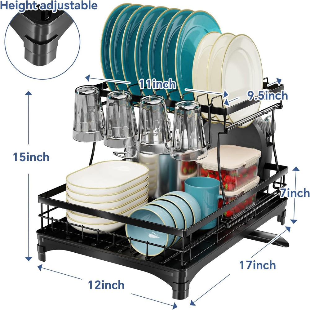 Simple Trending Dish Drying Rack, 2-Tier with Utensil Holder, Black