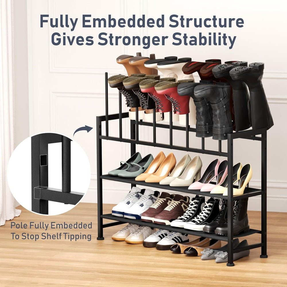DIMJ Boot Rack 4-Tier - Black Metal Boot Storage Rack for Tall Boots Organize...