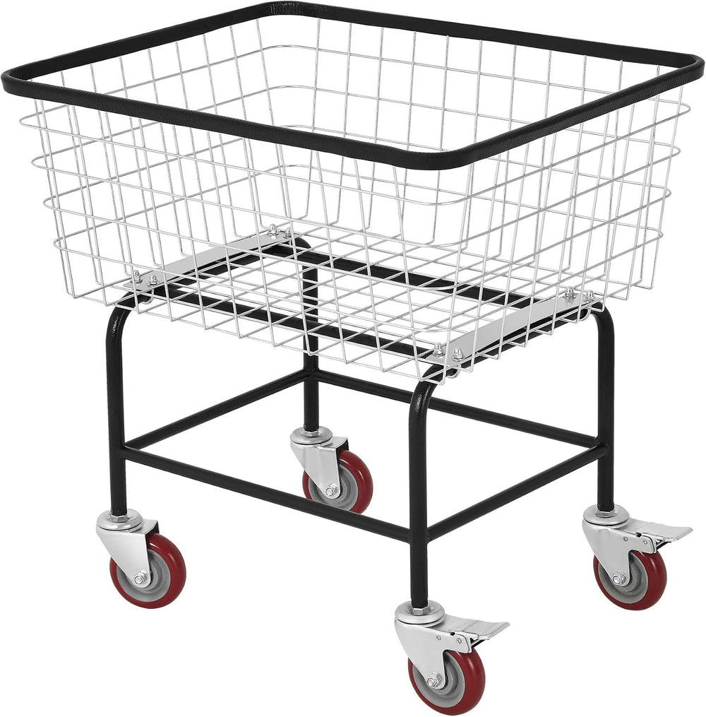 Rolling Laundry Cart with Wheels, Durable Metal, 2.5-Bushel