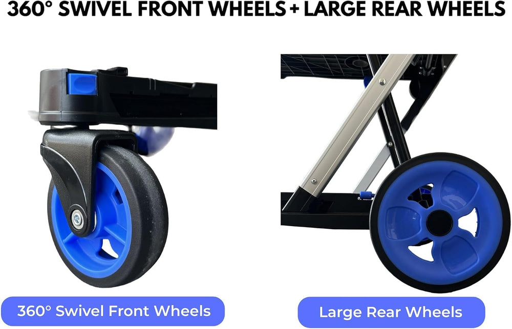 Collapsible Shopping Cart with Wheels, Foldable Shopping Cart with 2 Removabl...