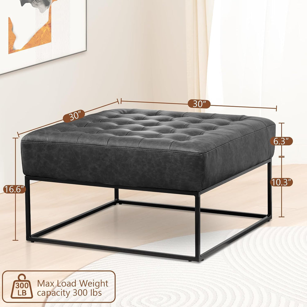 Modern Genuine Leather Square Coffee Table, 30'' Farmhouse Ottoman fo...