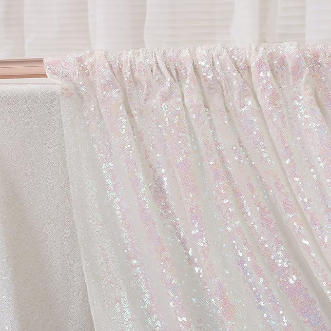 Poise3EHome White Iridescent Sequin Backdrop Curtains,4 Panels 2FTx8FT Glitte...