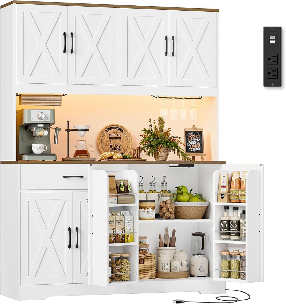 HOSTACK 55" W Kitchen Pantry Storage Cabinet, 72" Tall Hutch Cabine...