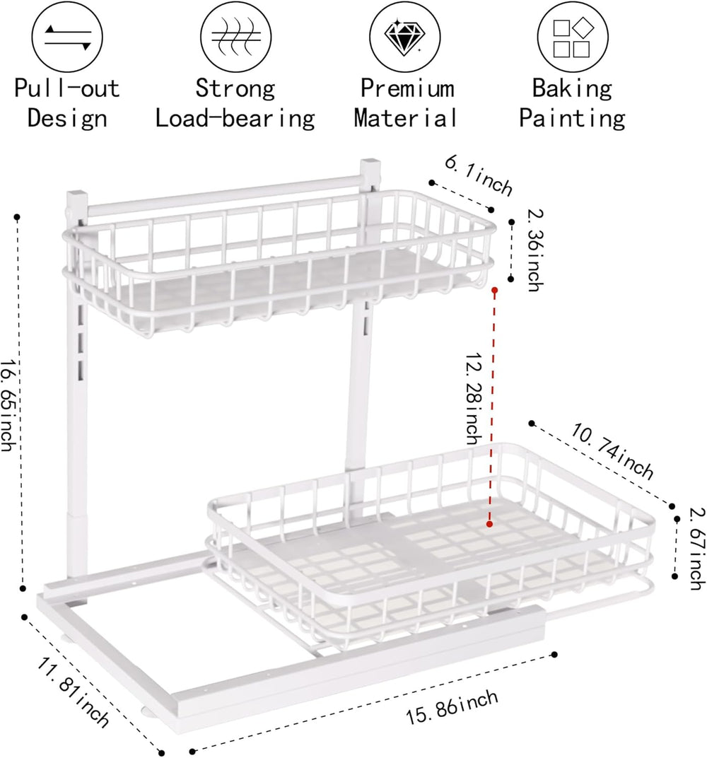 Under Sink Organizer, Adjustable Height Pull-Out Kitchen Storage Organization...