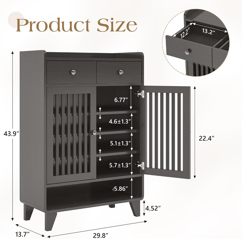 Shoe Cabinet, 43.9" Tall Shoe Storage Cabinet with 2 Doors & Drawer