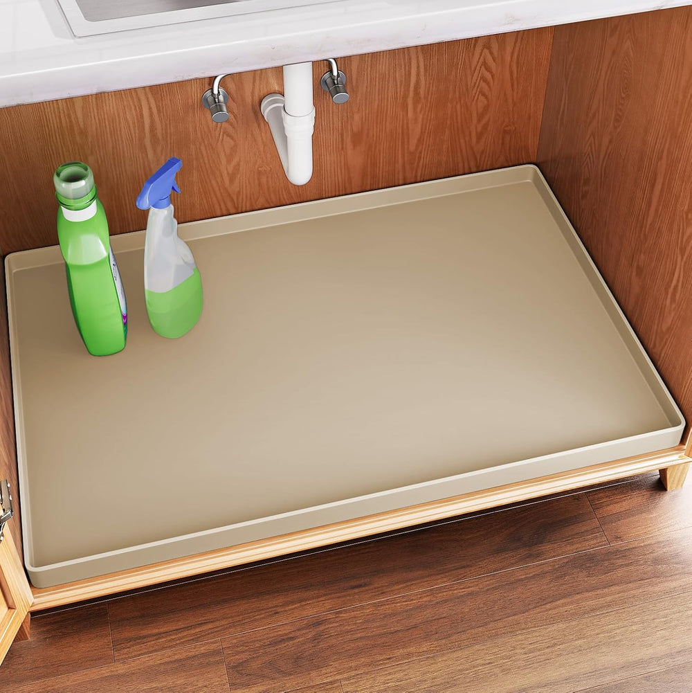 FLATO Waterproof Under Sink Mat, 34" x 22", Beige
