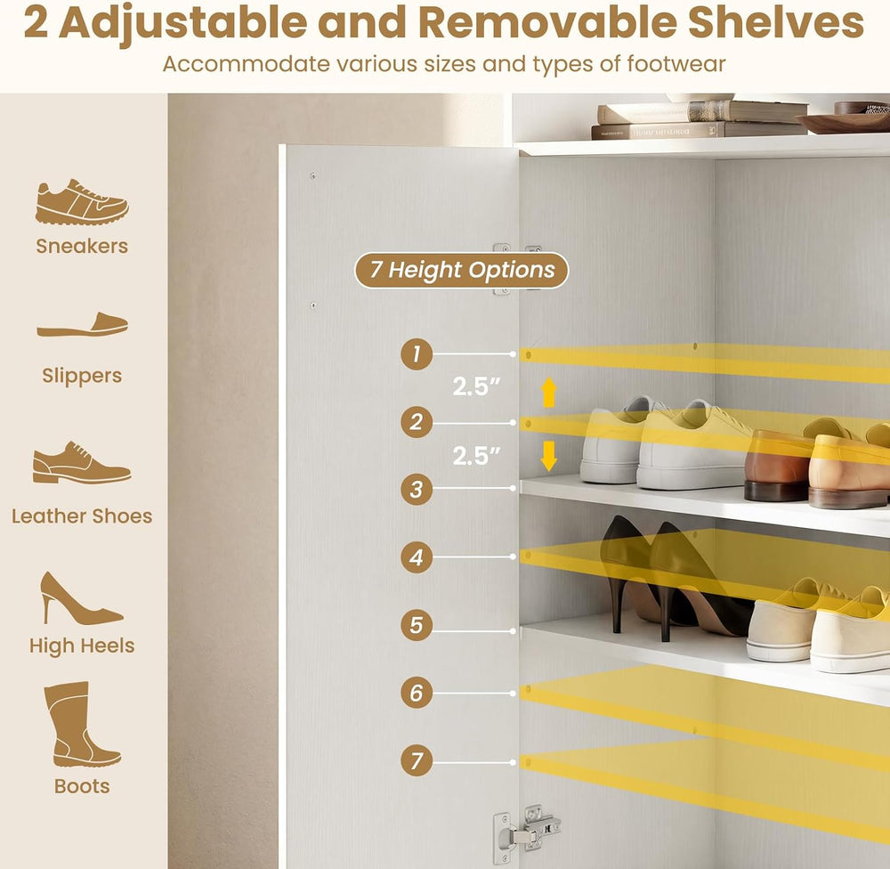 GOFLAME Shoe Cabinet with Doors, Modern Shoe Rack Organizer with 2 Adjustable...