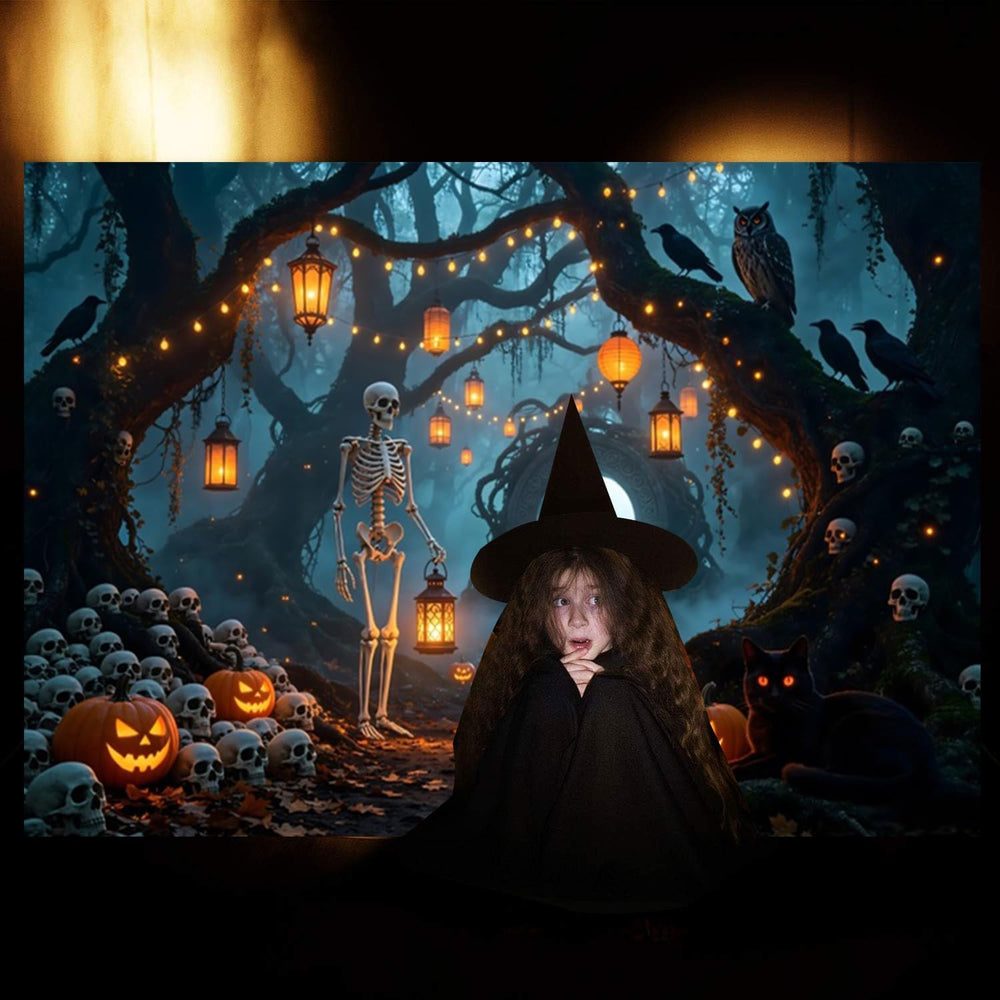 10x10ft Halloween Backdrop for Photography Skeleton Haunted Forest Backdrop