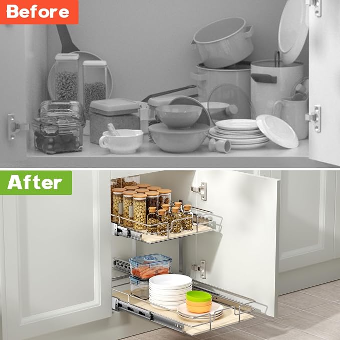 ROOMTEC 2 Tier Individual Pull Out Cabinet Organizer 10½"W x 21½"D,...