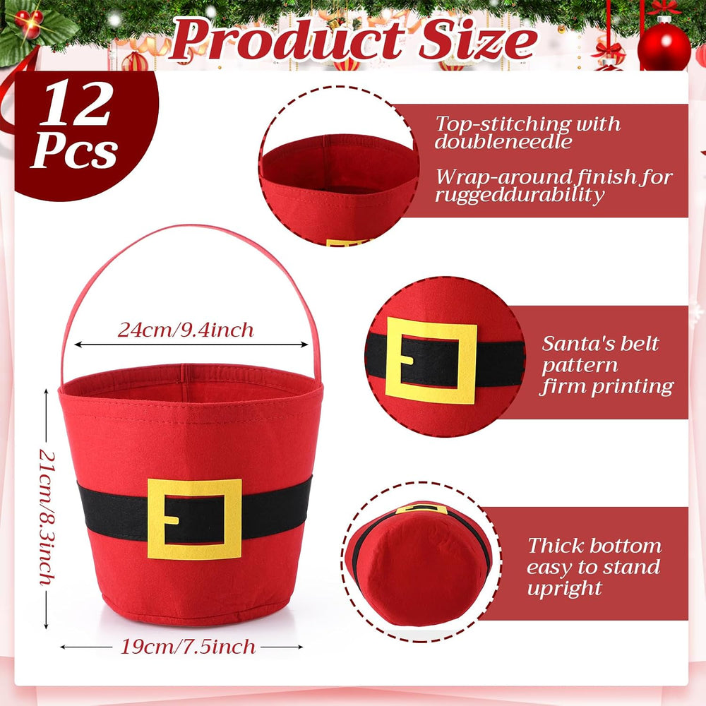 12 Pcs Christmas Felt Buckets with Handle, Santa Belt Holders