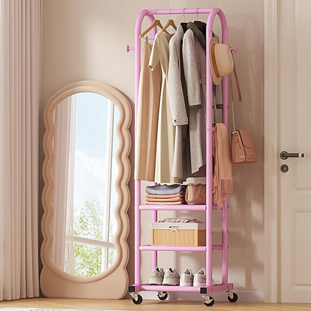 Dttwacoyh Clothing Rack with Wheels,Narrow Metal Garment Rack,Pink