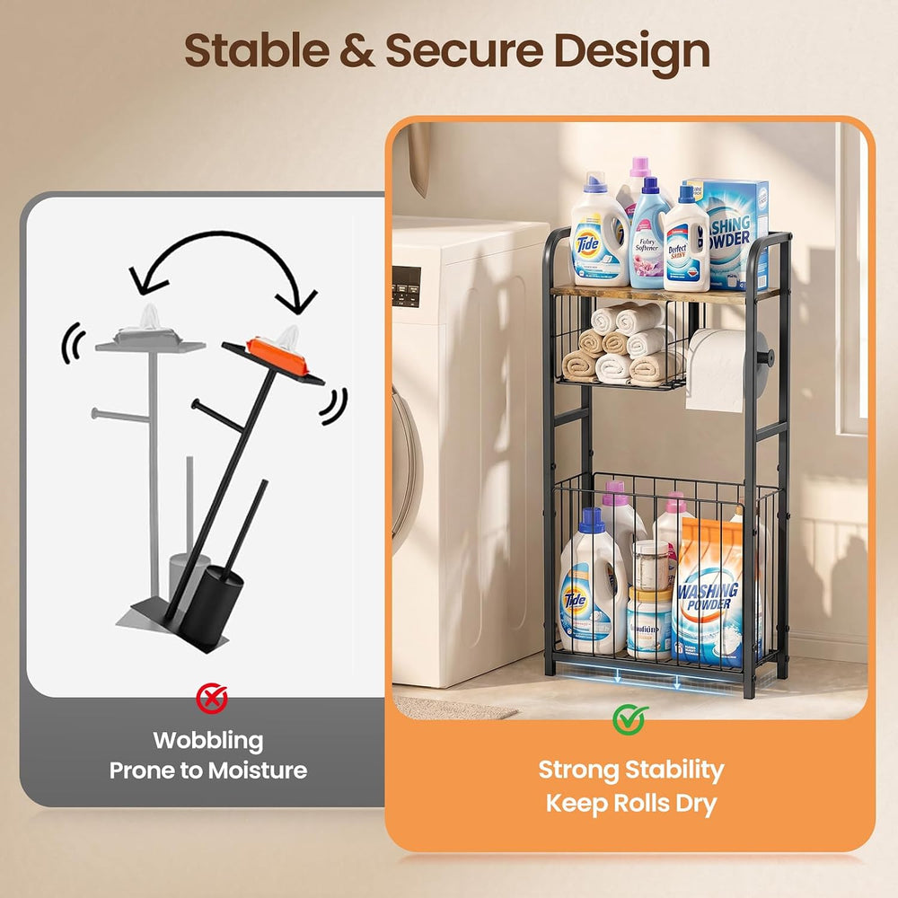 Freestanding Toilet Paper Holder Stand with Storage forSmall Bathroom Space