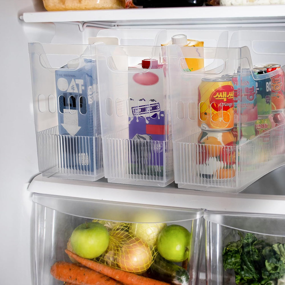 Peohud 3 Pack Freezer Organizer Bins with Wheels, Clear Plastic Pantry Storag...