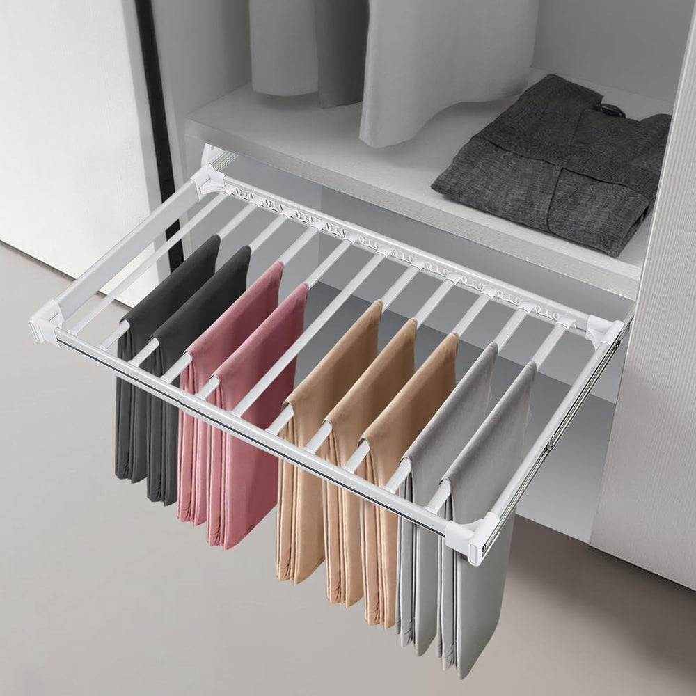 11 Arms Slide Out Pants Rack Closet Pants Hanger Bar Pull Out Trousers Rack T...