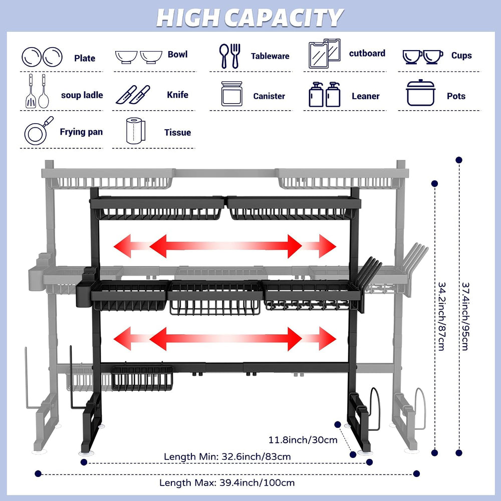 ADBIU Over The Sink Dish Drying Rack (Expandable Height and Length) Snap-On D...