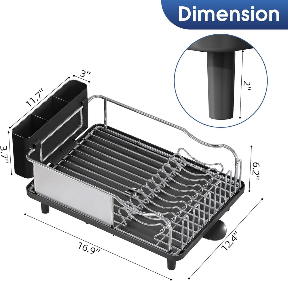 Urackify Stainless Steel Dish Drying Rack for Kitchen Counter, Black