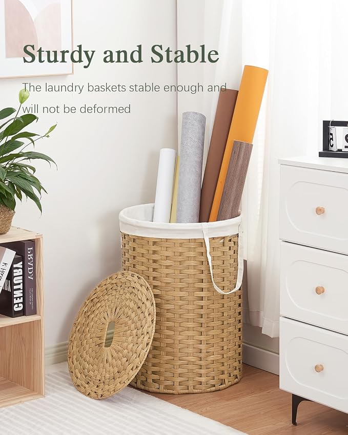 Laundry Basket with Lid Round Rattan Laundry Hamper with Lid and Handles 29.1