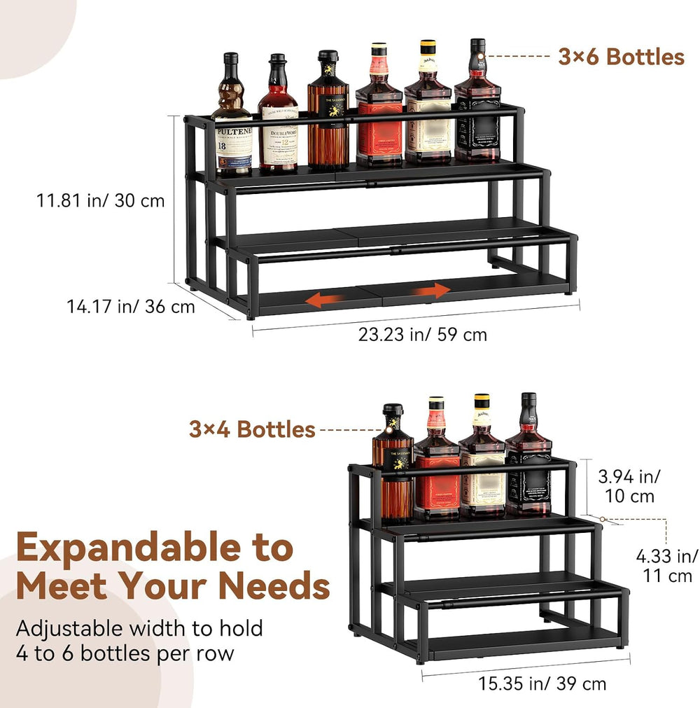 Nuovoware Expandable Liquor Bottle Display Shelf, 3-Tier, Black