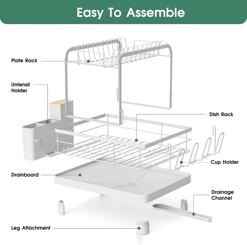 Runnatal 2-Tier Dish Drying Rack with Drainboard for Kitchen Counter