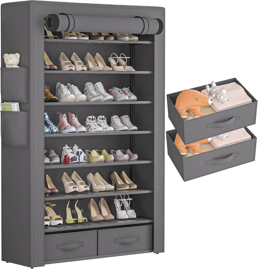 Shoe Rack Dustproof Sturdy 8Tier Tall Large Storage with Side Pocket