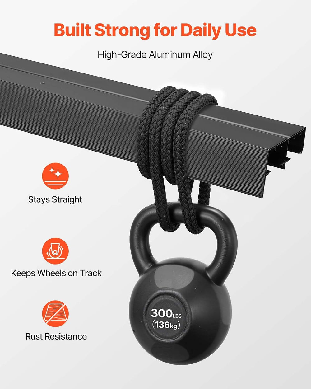 VEVOR Bypass Sliding Door Hardware Kit, 5 ft Aluminum Alloy Dual-Track Bypass...