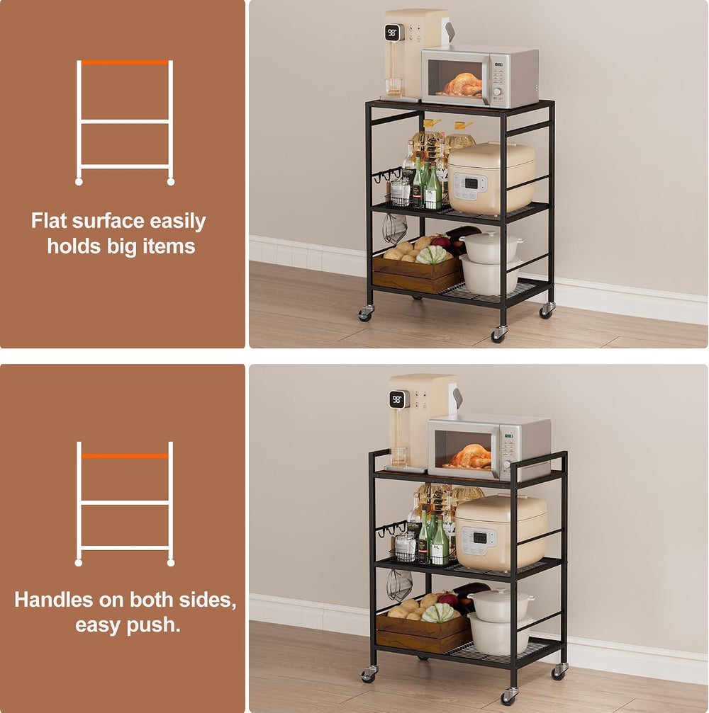 3 Tier Rolling Kitchen Microwave Cart, Utility Cart , Microwave Stand