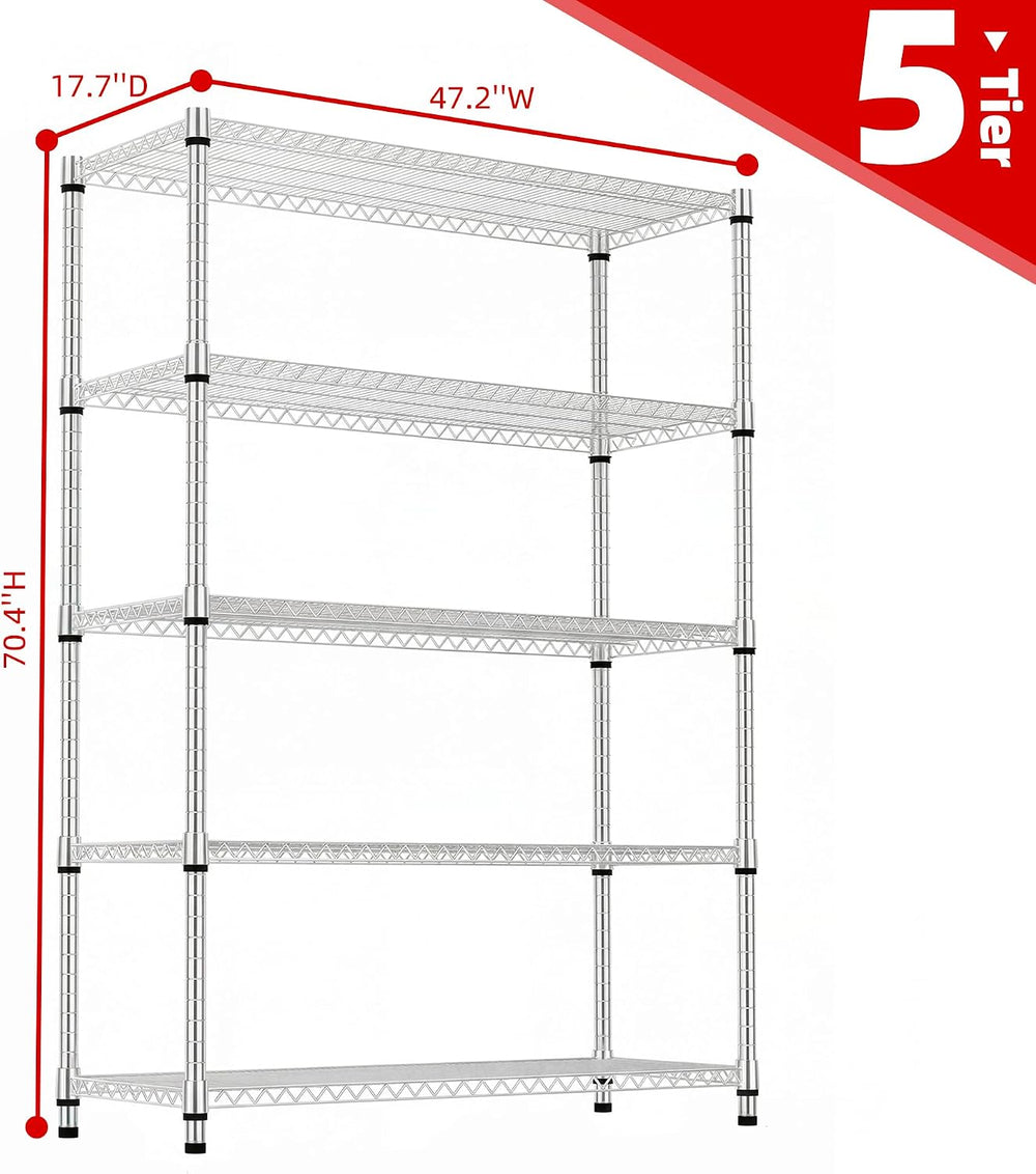 M MZG 5 Tiers Storage Shelves Load 3300 LBS, Metal Shelving Wire Metal Shelvi...