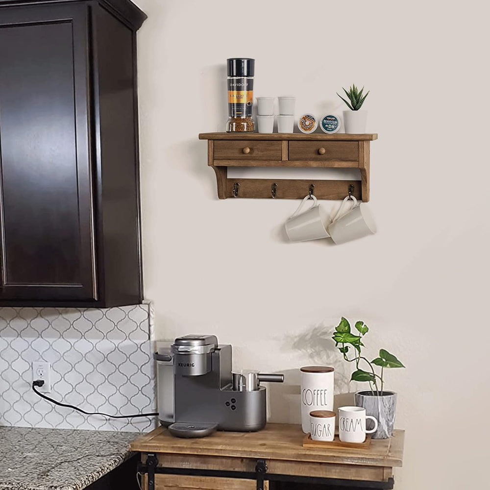 Emfogo Coat Hooks Mounted, Rustic Wood Coat Rack Mount Shelf with Hooks, Farm...