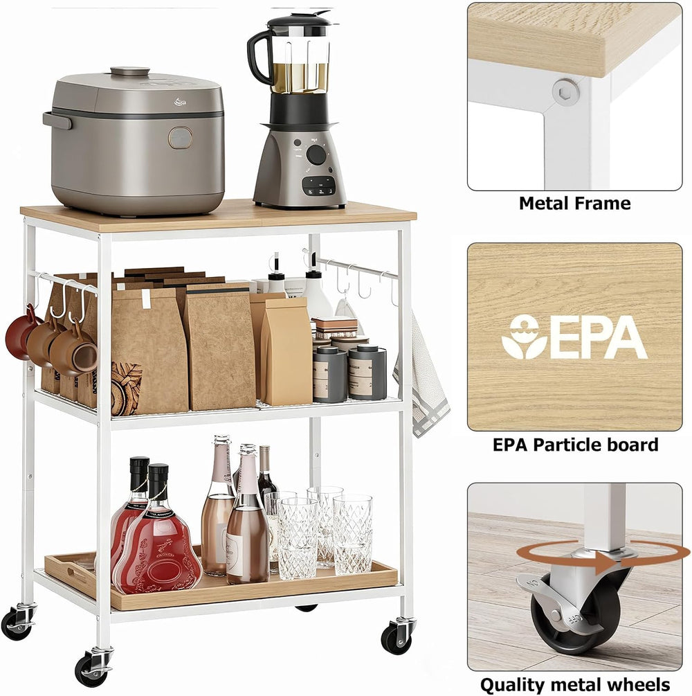 3-Tier Rolling Kitchen Microwave Cart, Utility Cart