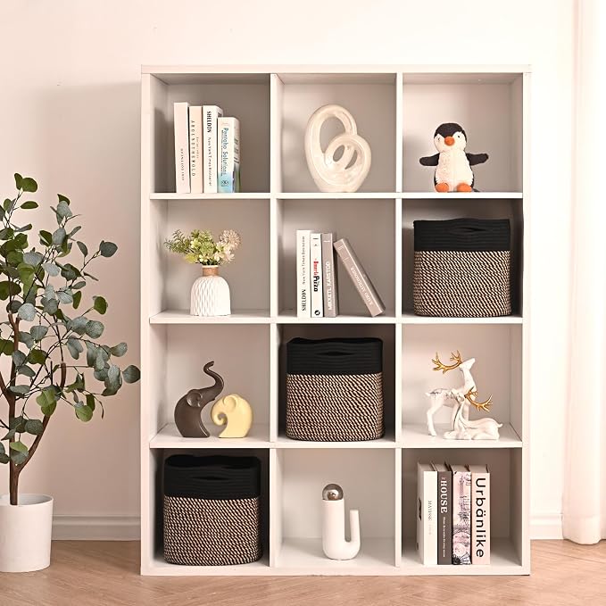 11 Inch Cube Storage Bins, Storage Cube Organizer Bins, Woven Cotton Rope (Pa...