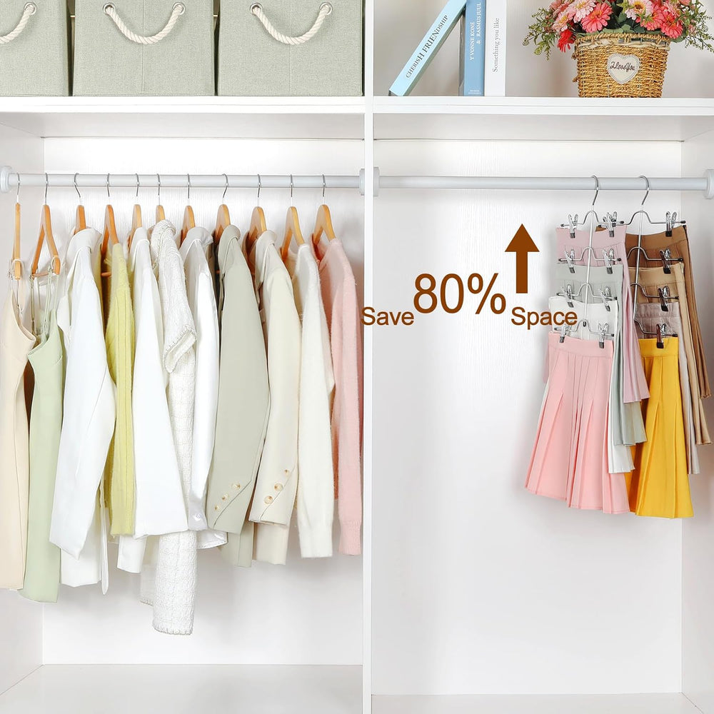 TOPIA HANGER 4 Tier Metal Skirt Hangers with Clips 80% Space Saving 4 Pack