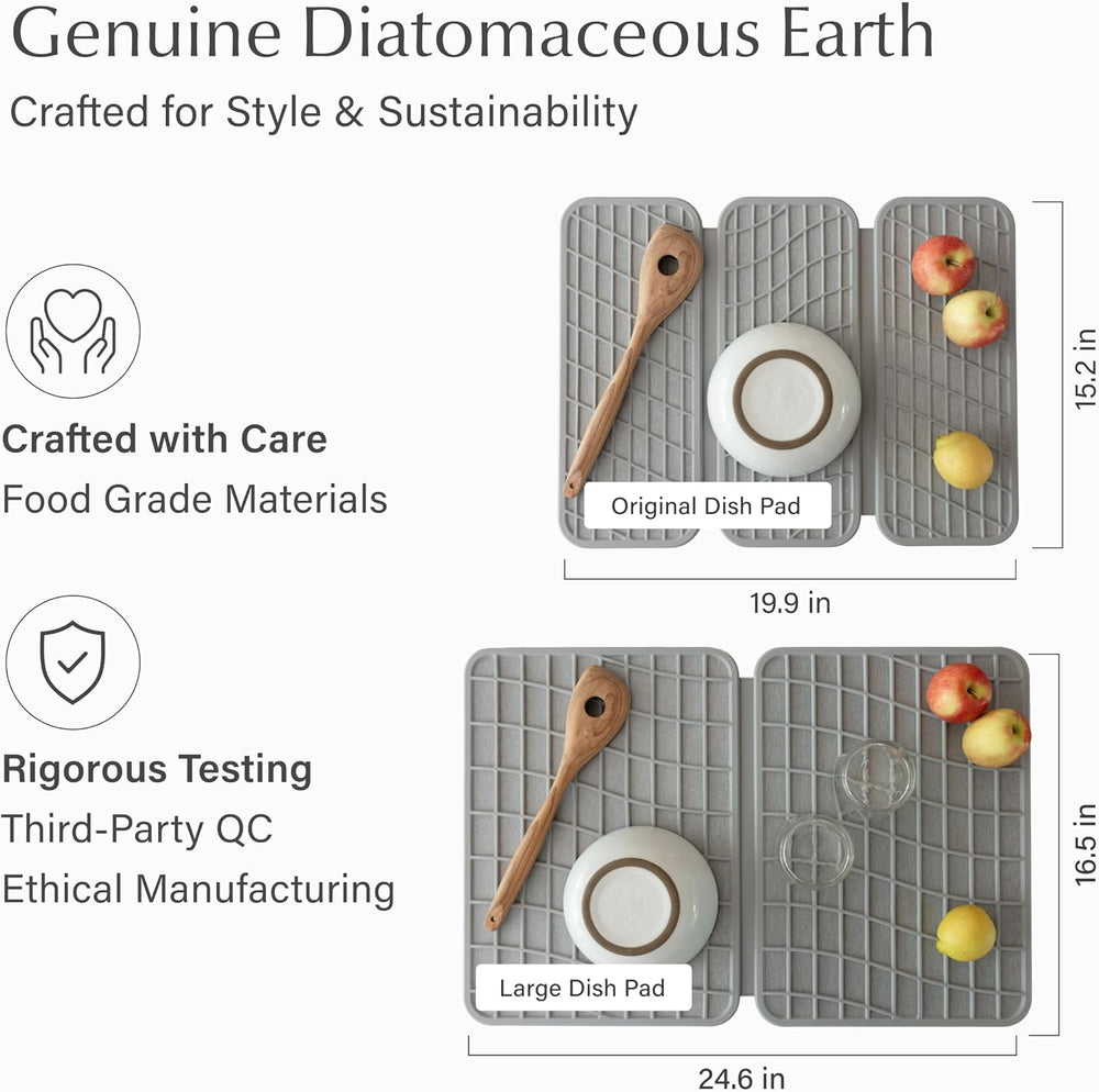 Dorai Home Dish Pad - Collapsable Stone Dish Drying Mat with Diatomaceous Ear...