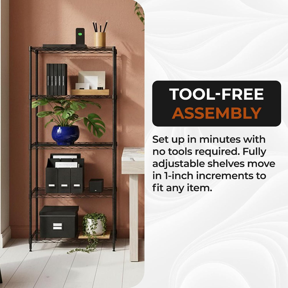 5-Tier Metal Shelf, 250 lb/Shelf, NSF, Black, 14x24x59 in