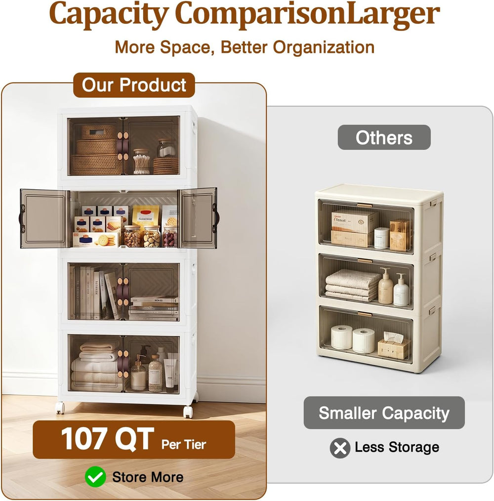 4Tier 428QT Stackable Storage Bins With Lids Closets, 4 Pack, White