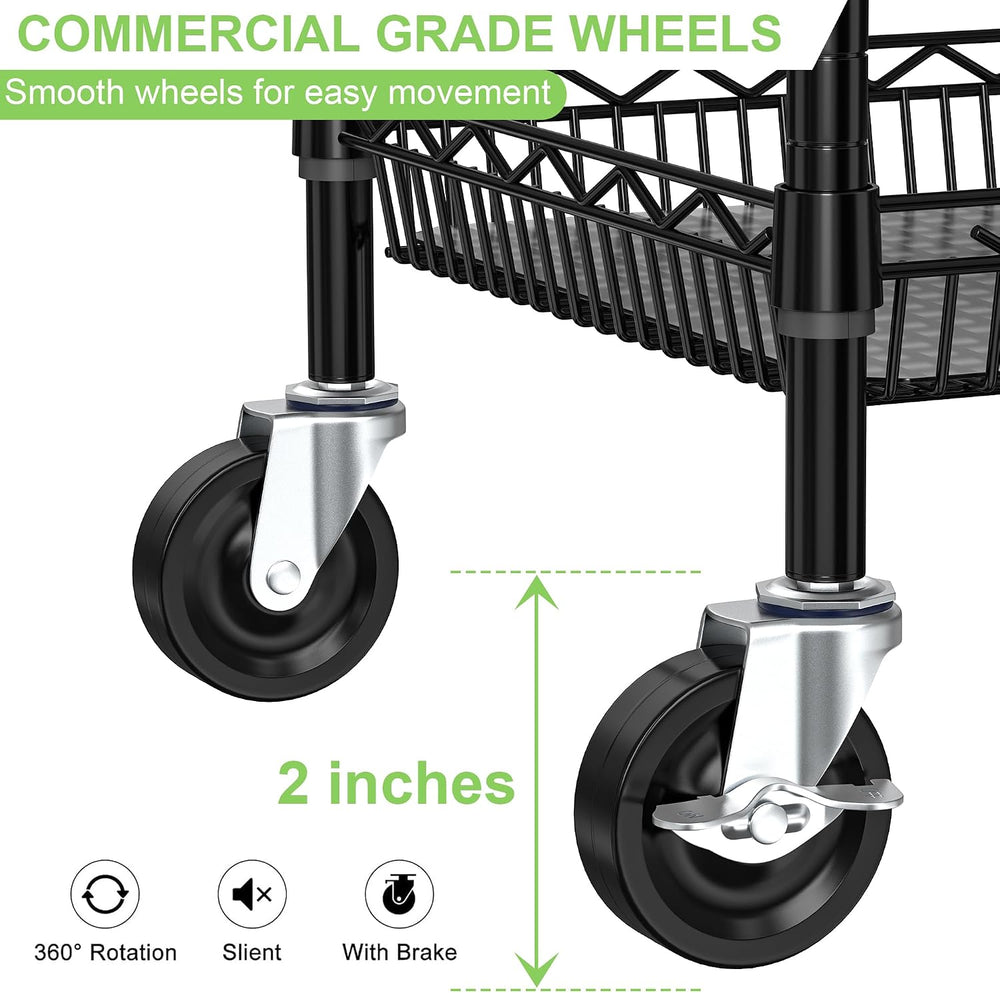 3 Tier Rolling Utility Metal Carts with Wheels Heavy Duty Cart 750Lbs