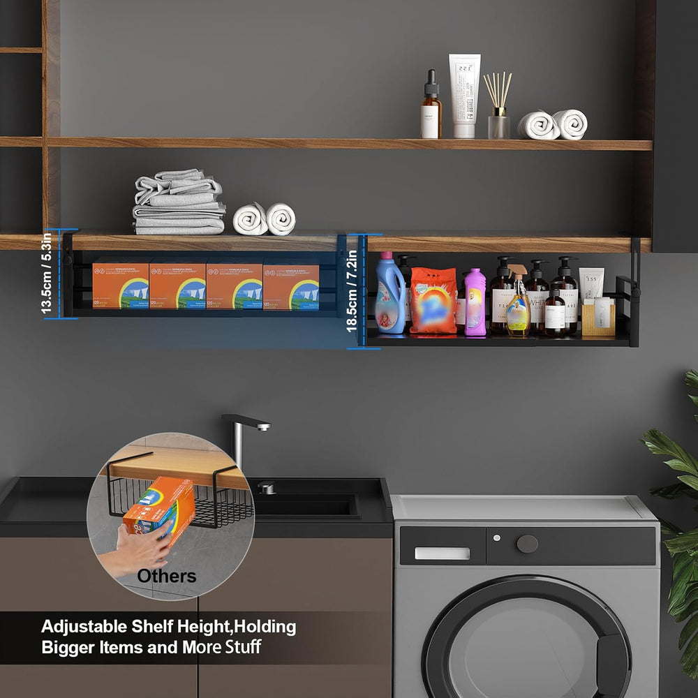 2Pack Expandable Under Shelf Storage Basket Organizer,Black