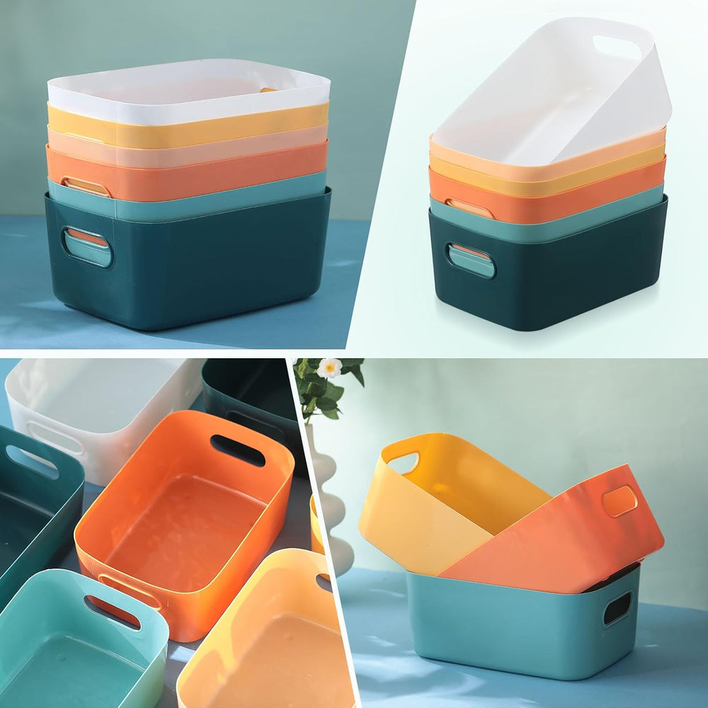 12pcs Small Plastic Storage Bins Basket with Handles, bright