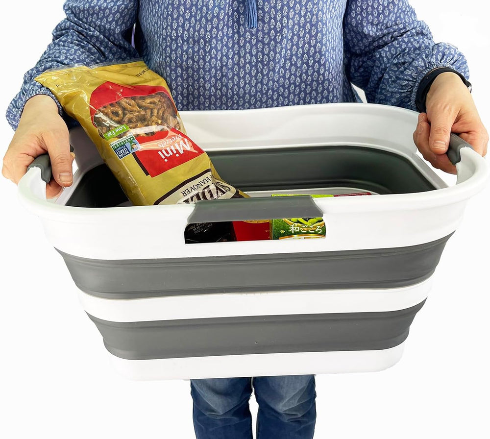 SAMMART Set of 2 Collapsible Plastic Laundry Basket/Organizer-Washing Tub-Fol...