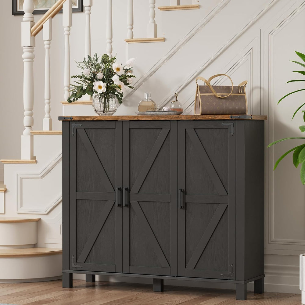 5-Tier Farmhouse Shoe Storage Cabinet with with 4 Adjustable Shelves, Black