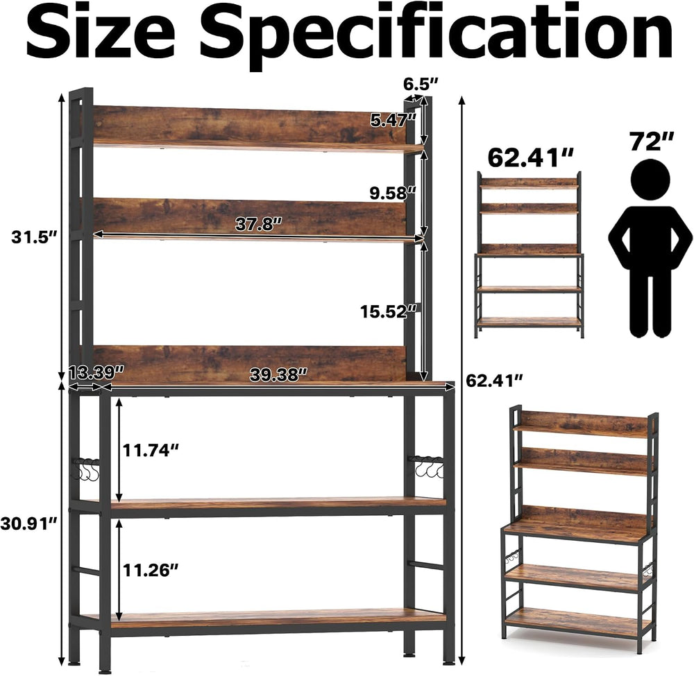 Kitchen Bakers Rack with Storage Shelves,5-Tier Free Standing Storage Shelf R...