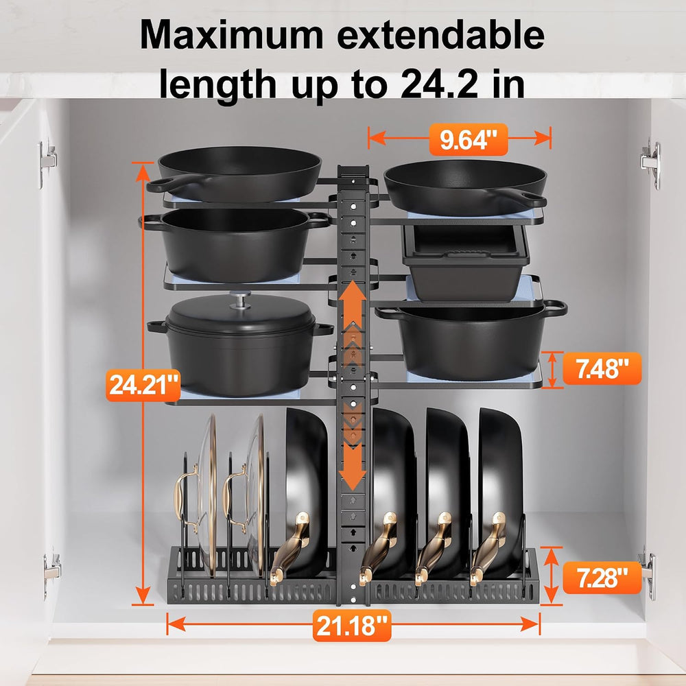 LAMU Pots and Pans Organizer under Cabinet, Kitchen Storage Rack, Black