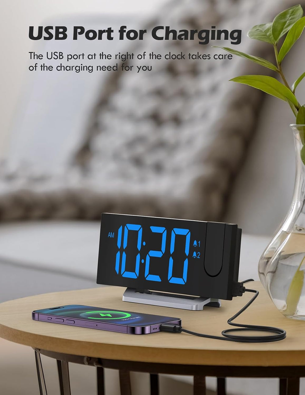 Projection Alarm Clock with FM Radio, Digital Clock for Bedroom