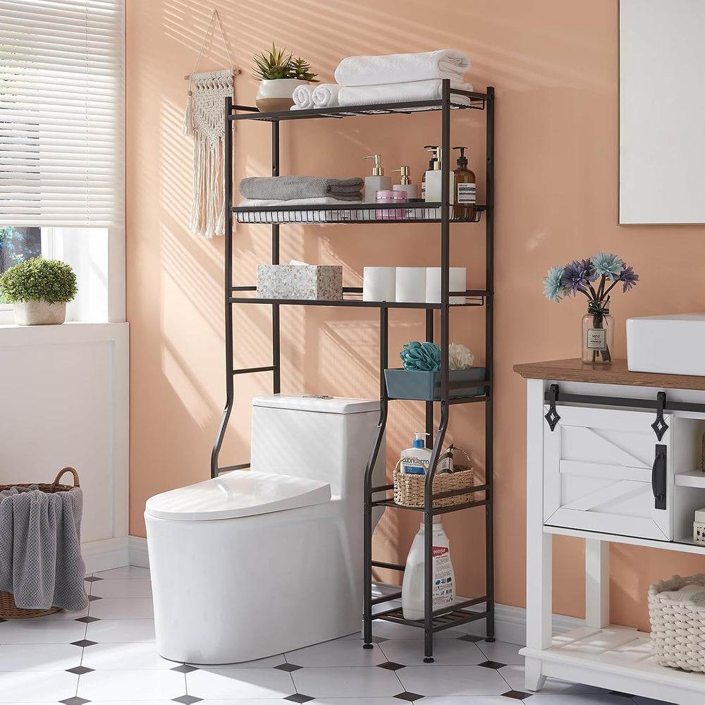 Lauren&Harold 6-Tier Over The Toilet Storage with Side Rack Black