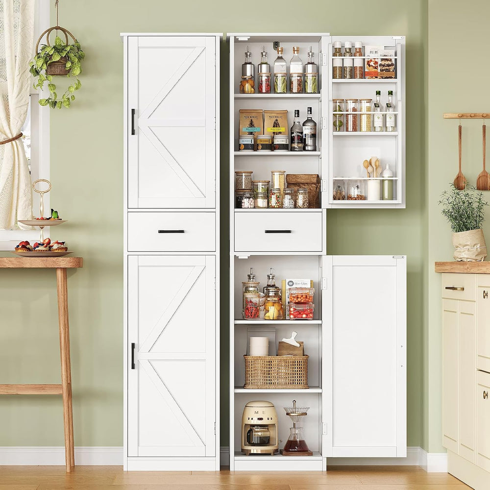 Tall Storage Cabinet with Door Shelves & Drawer, Kitchen Pantry Cabinet