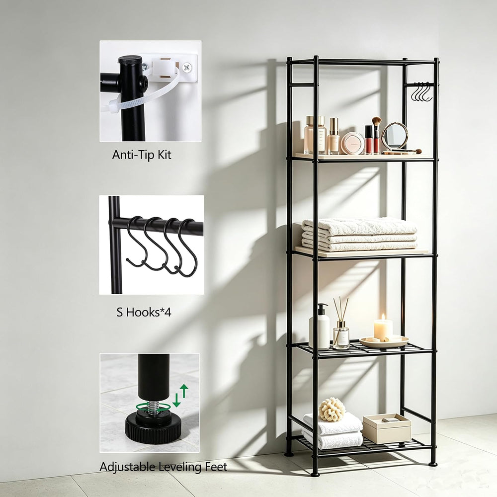 5-Tier Sturdy Storage Shelves with Leveling Feet, Black